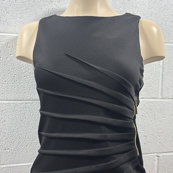 Suzy Shier Black Sheath Midi Dress with Silver Floral Accents - Picture 2 of 8